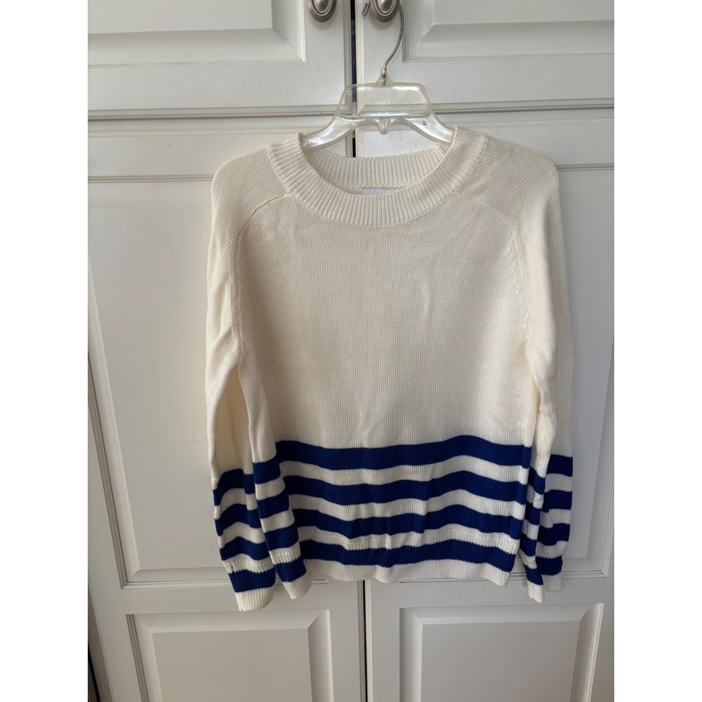 Liz Claiborne Womens Blue White Striped Crew Neck Knit Sweater Size Small
